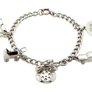 Vintage Sterling Silver Charm Bracelet with Movable 3D Charms 1960s